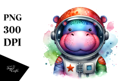 Colorful Wimsical Hippo with Astronaut Helmet Product Image 1
