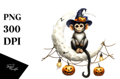 Autumn Monkey with Jack-o&#039;-Lanterns Clipart Product Image 1