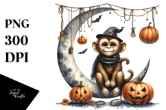 Autumn Monkey with Jack-o&#039;-Lanterns PNG Product Image 1