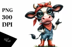 Cow Big Eyes Bandana Rain Boots Clipart Product Image 1