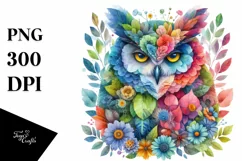 Vibrant Owl with 3D Flowers PNG Product Image 3