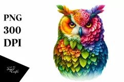 Vibrant Owl with 3D Flowers PNG Product Image 1