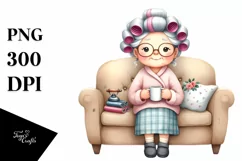 Watercolor Old Lady Sofa Mug | Sublimation | Clipart Product Image 1