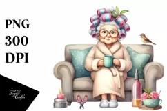 Watercolor Old Lady Sofa Mug | Sublimation | Clipart Product Image 3