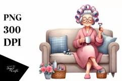 Watercolor Old Lady Sofa Mug | Sublimation | Clipart Product Image 1