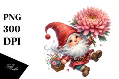 Falling Gnome with Chrysanthemum | Sublimation | Clipart Product Image 1