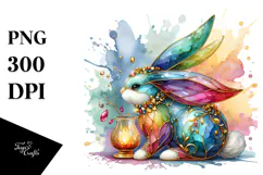 Colorful Bunny on Splashy Background PNG Product Image 1