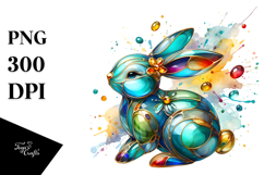 Colorful Bunny on Splashy Background PNG Product Image 1