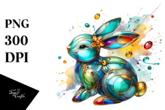 Colorful Bunny on Splashy Background PNG Product Image 1