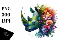Vibrant Rhino with Flowers PNG Product Image 3