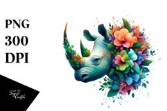 Vibrant Rhino with Flowers PNG Product Image 1