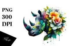 Vibrant Rhino with Flowers PNG Product Image 3