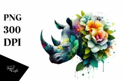Vibrant Rhino with Flowers PNG Product Image 3