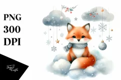 Whimsical Fox in Front of Cloud, Winter PNG Product Image 3