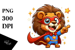 Silly Cartoon Lion with Party Hat PNG Product Image 1