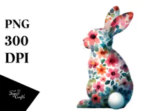 Silhouette Bunny Sitting, Abstract Flower PNG Product Image 1