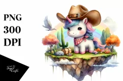 Floating Island Cowboy Hat Unicorn | Clipart Product Image 1