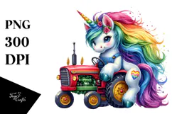 Colorful Baby Unicorn Tractor PNG Product Image 1