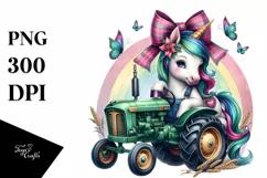 Colorful Baby Unicorn Tractor PNG Product Image 1
