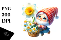 Cute Gnome with Narcissus, Transparent PNG Product Image 1