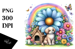 Watercolor Illustration with Colorful Flowers | Flower Dog Product Image 1