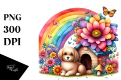 Character with Colorful Flowers and Rainbow | Flower Dog Product Image 1