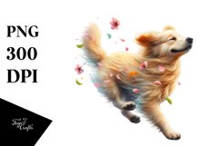 Dog Tumbling with Spring Petals in the Wind | Clipart Product Image 1