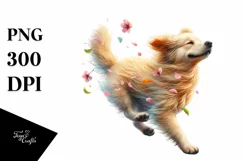 Dog Tumbling with Spring Petals in the Wind | Clipart Product Image 1