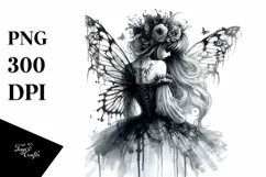 Abstract Gothic Fairy with Red Roses PNG Product Image 1