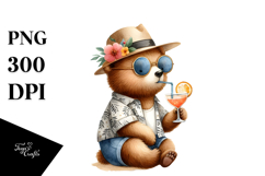 Watercolor Bear with Hipster Beachwear Cocktail PNG Product Image 1