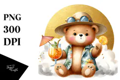 Cute Bear in Beachwear Drinking a Cocktail, PNG Product Image 1