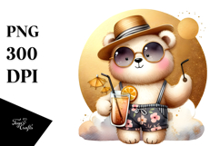 Watercolor Bear with Hipster Beachwear Cocktail PNG Product Image 1