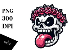 Aggressive Skull with Flower Crown, Transparent PNG Product Image 1