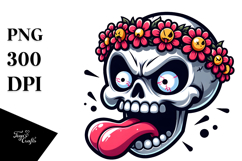 Aggressive Skull with Flower Crown, Transparent PNG Product Image 1