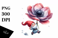Floating Watercolor GNOME with Anemone | Clipart Product Image 3