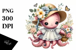 Cute Boho Baby Octopus Basket Flowers Clipart Product Image 3