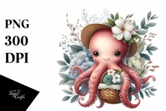 Cute Boho Baby Octopus Basket Flowers Clipart Product Image 1