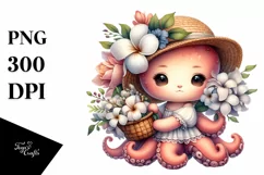 Cute Boho Baby Octopus Basket Flowers Clipart Product Image 3