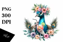 Watercolor Peacock Cocktail Wreath Clipart Product Image 1