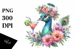 Watercolor Peacock Cocktail Wreath Clipart Product Image 3