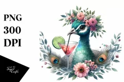 Watercolor Peacock Cocktail Wreath Clipart Product Image 3