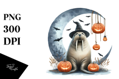 Autumn Walrus with Jack-o&#039;-Lanterns Clipart Product Image 1
