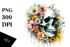 Skull made of Spring Flowers PNG Product Image 1