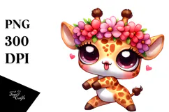 Cartoony Giraffe with Flower Crown PNG Product Image 1