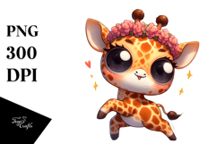 Cartoony Giraffe with Flower Crown PNG Product Image 1