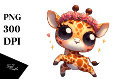 Cartoony Giraffe with Flower Crown PNG Product Image 1