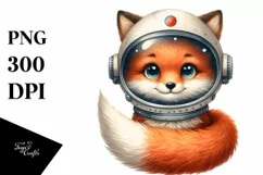Funny Watercolor Fox with Astronaut Helmet | Clipart Product Image 1