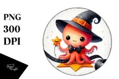 Simple Cute Baby Octopus on Halloween Star PNG Product Image 1