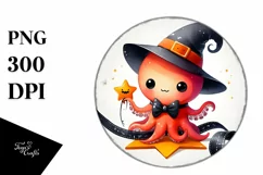 Simple Cute Baby Octopus on Halloween Star PNG Product Image 3