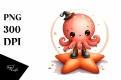 Watercolor Octopus on a Star PNG Product Image 1